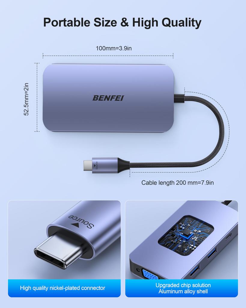 BENFEI Hub Docking MST Docking Station with 2 and 3 USB 100W PD and Audio Compatible with iPhone 15 MacBook iPad iMac XPS and Gray USB-C 8-in-1