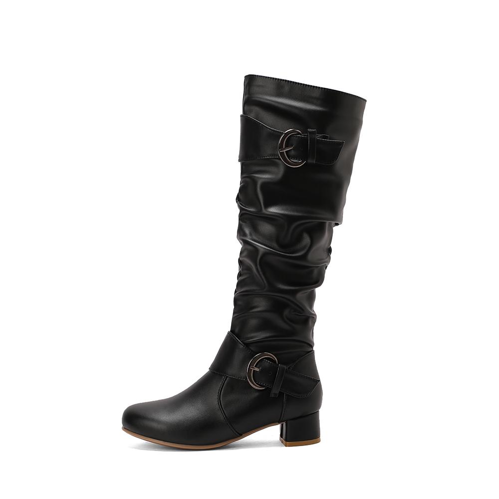 2026 Winter New Glamour White Pink Women Knee Riding Boots Mid Block Heel Lady Shoes Plus Small Big Size 10 30 43 46 48