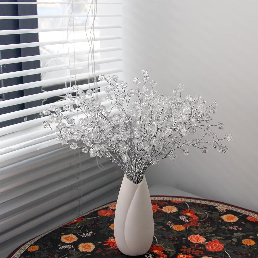 30 Pcs Crystal Artificial Flowers Bouquet, Artificial Flower Stems for Wedding Home Party Office Hotel Kitchen DIY Crafts Decoration - Clear