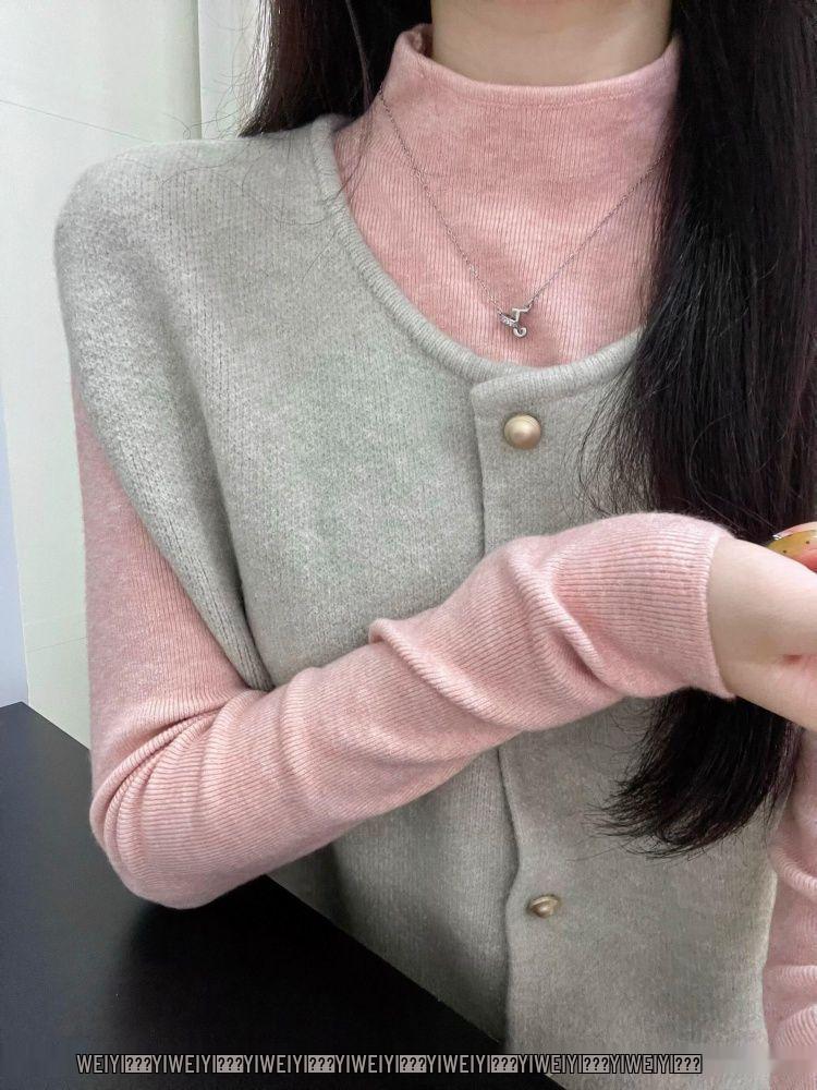 Women's Milky Yellow Slim-Fit Knit Sweater - Semi-High Neck, Soft, Autumn/Winter Base Layer, Straight Shoulder Design