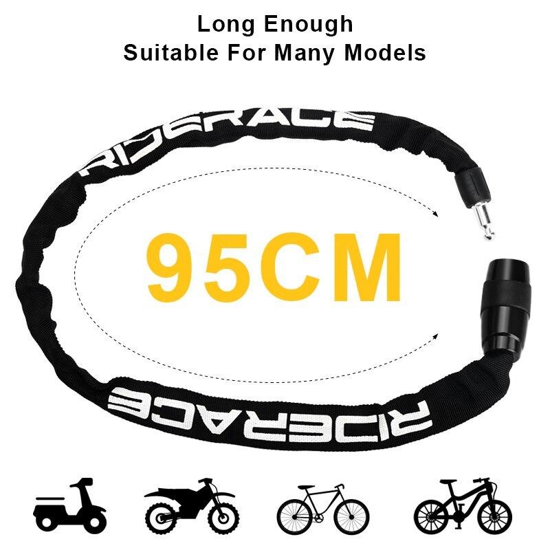 RIDERACE Candado de Cadena para Bicicleta Portátil Antirrobo Alta Seguridad Candado para Bicicleta de Montaña MTB Con 2 Llaves Para Scooter Eléctrico E-Bike
