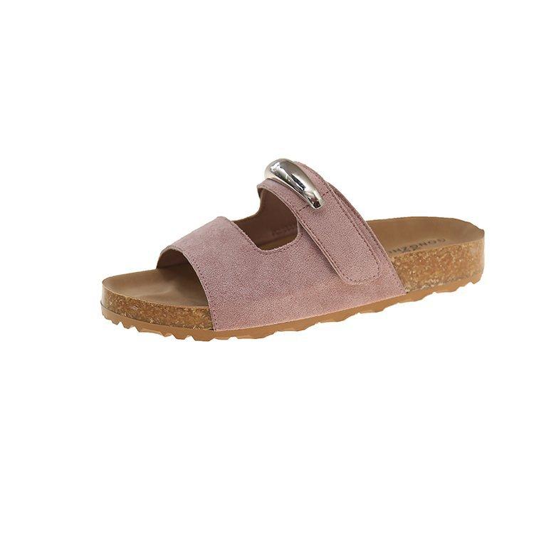 

Retro one-word cool slippers wear thick soles 2025 summer new Boken slippers versatile casual beach sandals women 40 рожевий