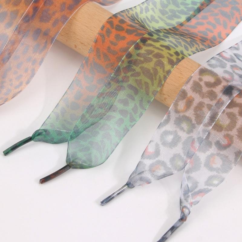 Leopard Print Sheer Shoe Laces 2.5cmX120cm Wide Flat Shoelaces Anti Slip Sneakers Shoe Lace Replacement For Men Women