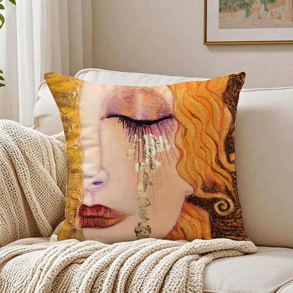 Art Luxurious Gustav Klimt Oil Painting Cushion Cover Linen Pillowcase Soft For Sofa Bed Home Room Decor