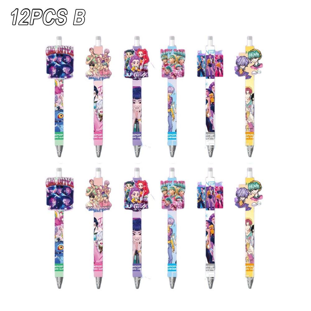 6/12Pcs KPop Demon Hunters Black Ink Pen Student Writinng Draw Gel Pen Anime Figure Stationery Chiristmas Gifts 0.5mm