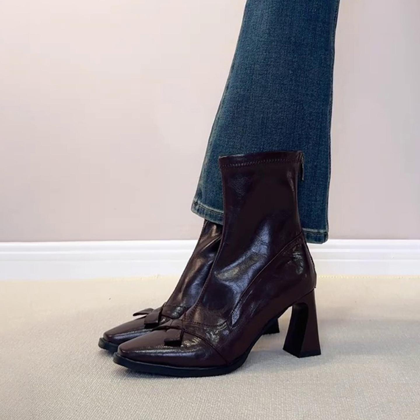 

Lan Коллекция Кабинет~ Ретро Бант Высокий Каблук Ботильоны Маленький Квадратный Носок Темперамент Толстый Каблук Короткие Ботильоны Задняя Молния Эластичные Узкие Ботильоны Женские 40 коричневый