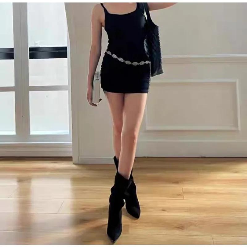 Wildleder-Mittelwadenstiefel mit dünnen Absätzen und hohen Absätzen, Damen-Taschen im Angebot 2025, Mode, Slipper, Nähte, Neuheit, Damenstiefel