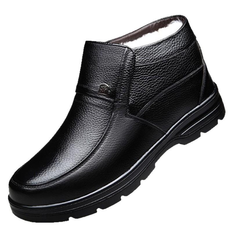 Cotton shoes men's winter warm velvet thickened leather wool men's cotton leather shoes medium and old leather shoes