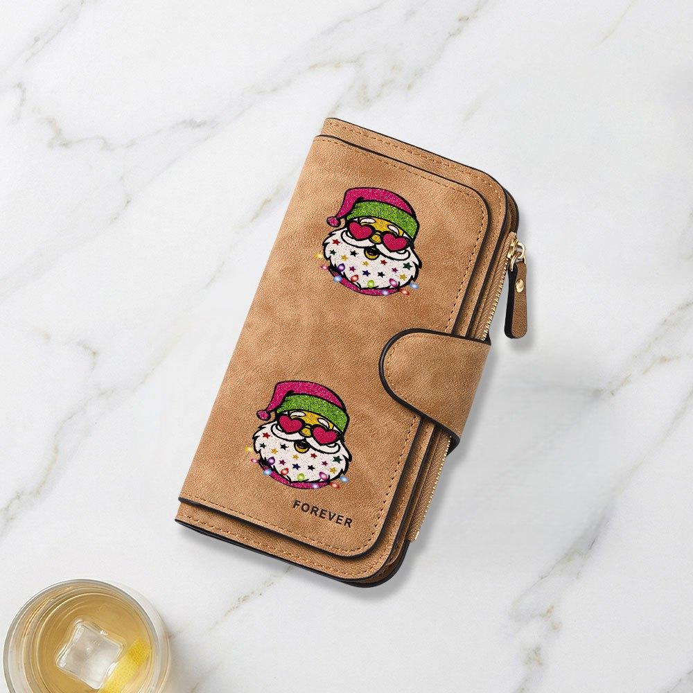 Colorful Santa Claus and Heart Shaped Glasses Print Long Wallet Unisex Multifunctional Portable Snap Coin Purse Perfect Birthday Gift For Family