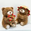 Rosenbär Teddybär mit Hut, Plüschtier mit Blume, Valentinstags Geburtstagsgeschenk für Freundin Frauen