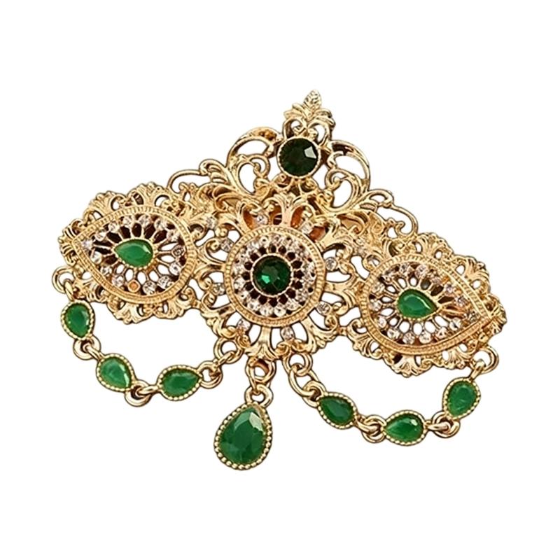 Crystals Arabic Brooch Featuring Hollow Out Tassels Designs For Women Bridal Caftan Pin