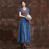 Chinese Style Casual Embroidery Vintage Cowboy Dress Summer Women Solid Color Niche Design Dresses