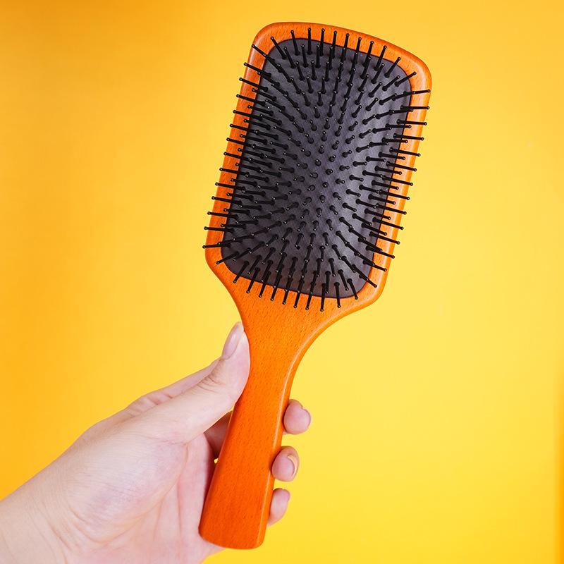 Scalp Massage with High Elasticity Air Cushion Comb, Beech Wood Straight Hair Shape, Airbag Comb
