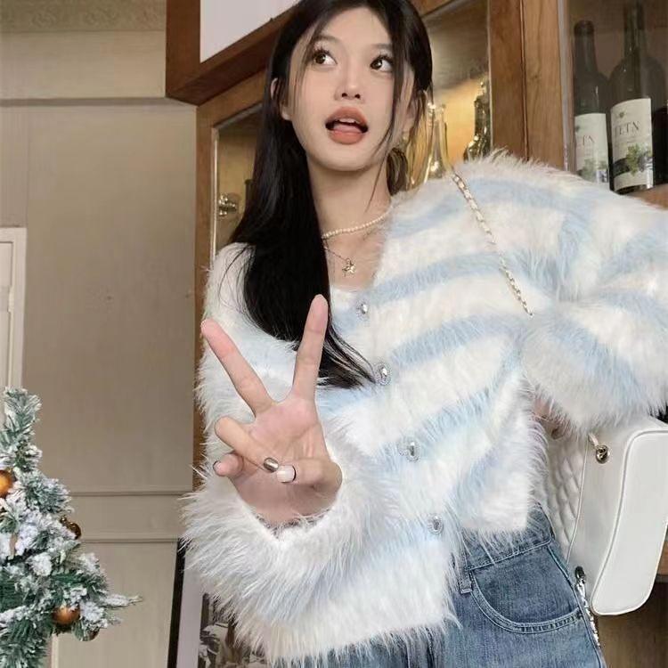 Strickjacke Pullover Frauen 2023 Neue Arktischen Samt Strickjacke Pullover V-ausschnitt Langarm Faul Pullover Strickjacke Weibliche Top