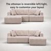 Modular Corner Sofa, Stool Positionable Left or Right, Square Armrests, Includes 2 Cushions, No Assembly, Living Room, Bedroom & Apartment, Beige
