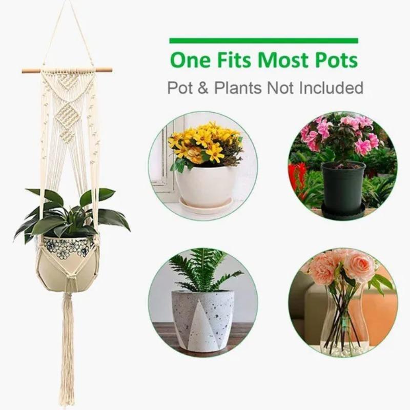 Flowerpot Plant Holder Hand-knitted Cotton Rope Wall Hanging Flowerpot Holder Basket