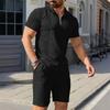 Men's Sports Casual Suit Summer Knitted Short Sleeved Shorts Two Piece Suit Men's T-shirt Lapel Suit