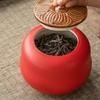 Chinese Persimmon Ceramic Tea Caddy Red Wedding Tea Jar Sealed Container Travel Tea Box Coffee Spice Candy Storage Tank Teaware