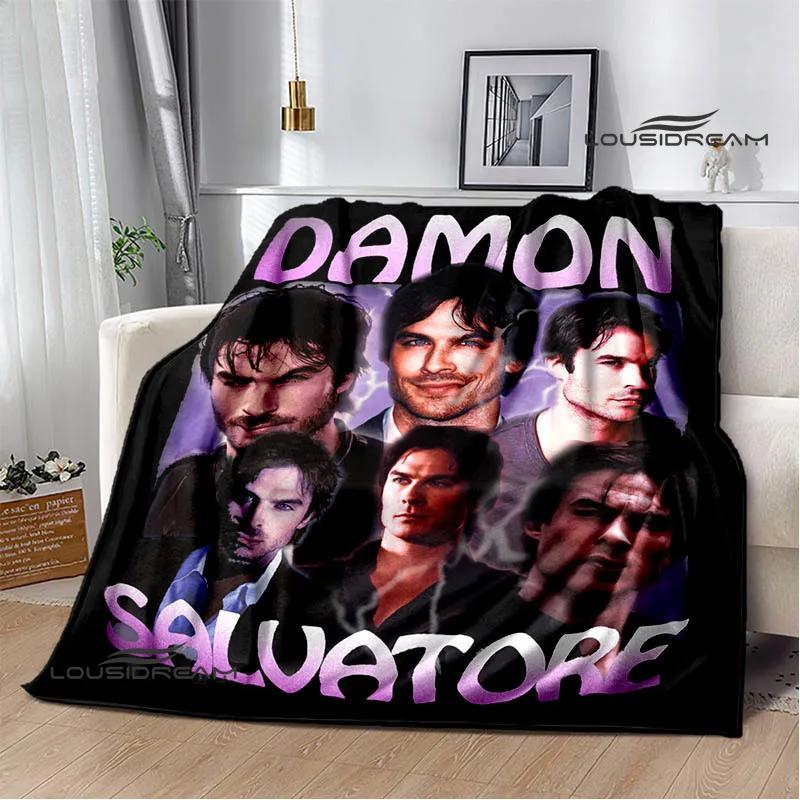 The Vampire Diaries Damon salvatore pătură imprimată Paturi calde din flanelă Pătură moale și confortabilă lenjerie de pat Cadou de ziua de naștere