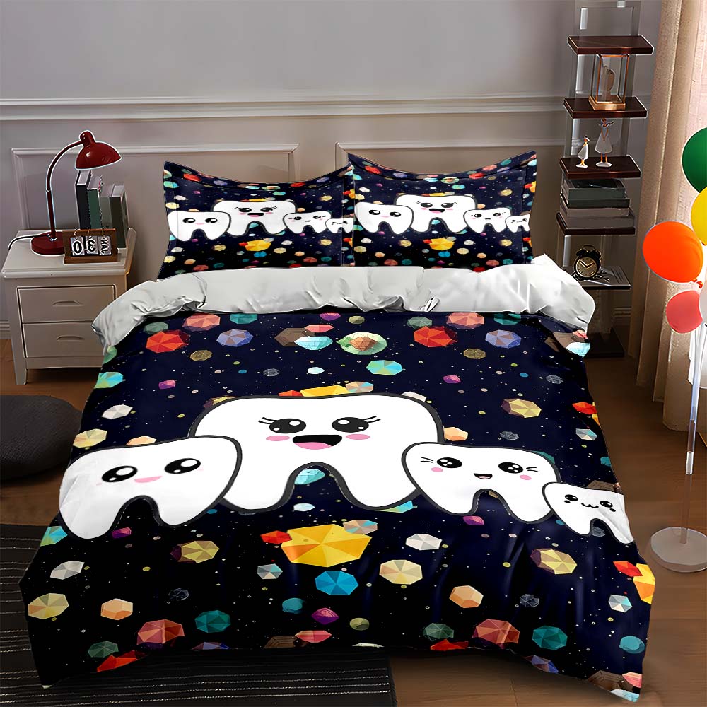 

Smiling teeth pattern Bedding Duvet cover sets Duvet covers Pillowcases gifts (1 * Duvet Cover 2 * Pillowcases, without duvet insert) 135x200cm