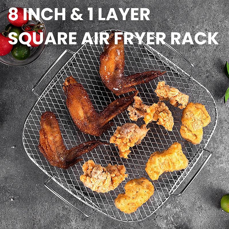 8 Inch Square Air Fryer Rack BBQ Grill Holder Vegetable Fruit Dehydrator Rack Air Fryer Baket Accessories for Ninja Foodi