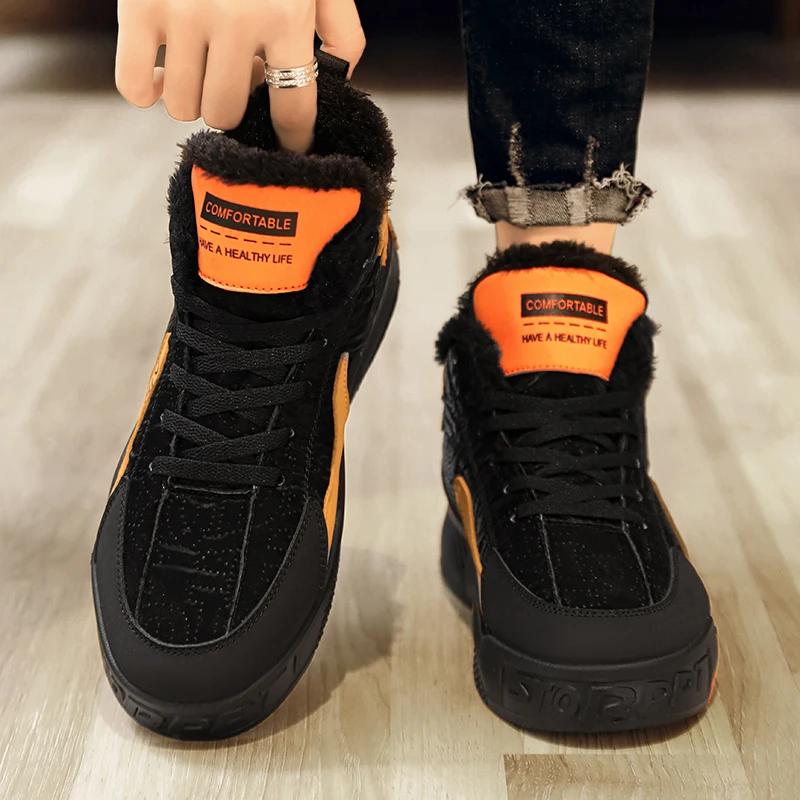 2024 Winter Leather Men's Warm High-top Casual Shoes, Outdoor Anti-skid Work Shoes, Comfortable and Versatile Men's Sports Shoes