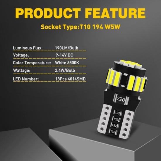 AUXITO T10 LED License Plate Light Bulbs 6000K 168 2825 194 Super Bright White