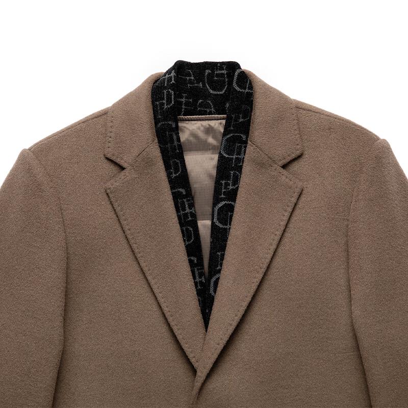 Men's Wool Blend Blazer Collar Overcoat with Detachable Down Liner