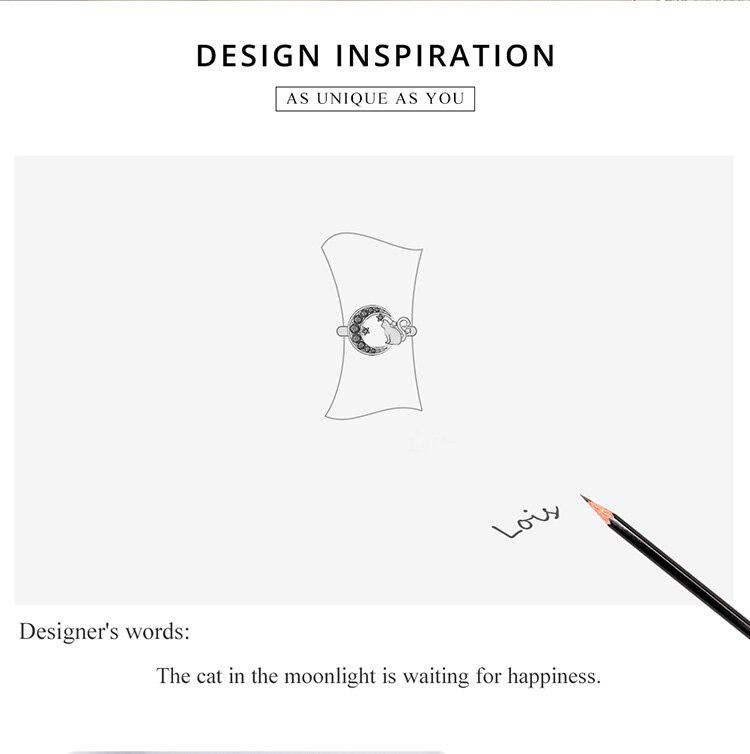 BAMOER Fingerringe mit Mond und Katze für Damen, größenverstellbar, Ring aus 925er Sterlingsilber, Modeschmuck