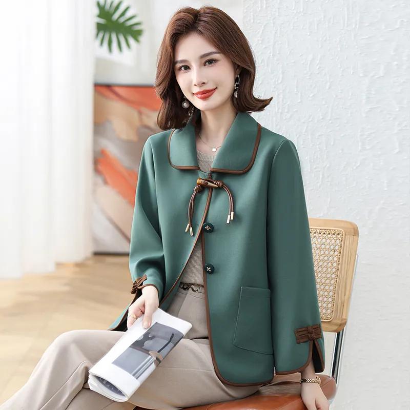 Women Autumn Elegant Button Pockets Solid Color Plus Size Jackets
