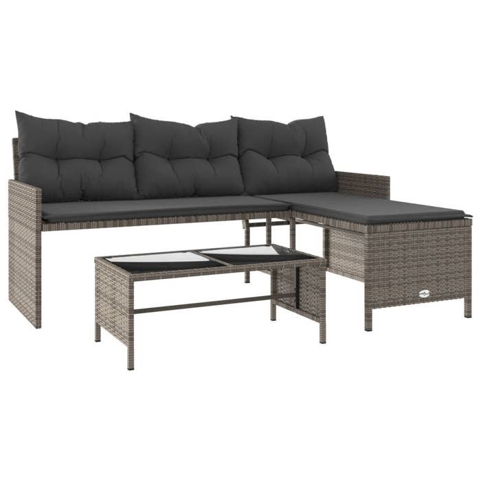 VidaXL Canapé de Jardin avec Table et Coussins en Forme de L, Siège de Patio, Meuble de Terrasse Balco Extérieur, Gris 365574