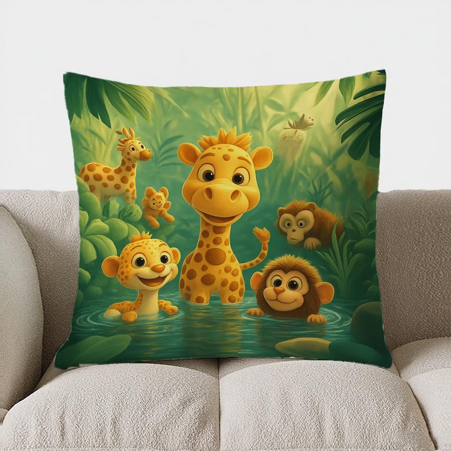 Home Decor Jungle Animals Cartoon Pillow For Cozy Decor Pattern Cushion Cover Suitable For Sofa Bedroom Car Pillow Cover