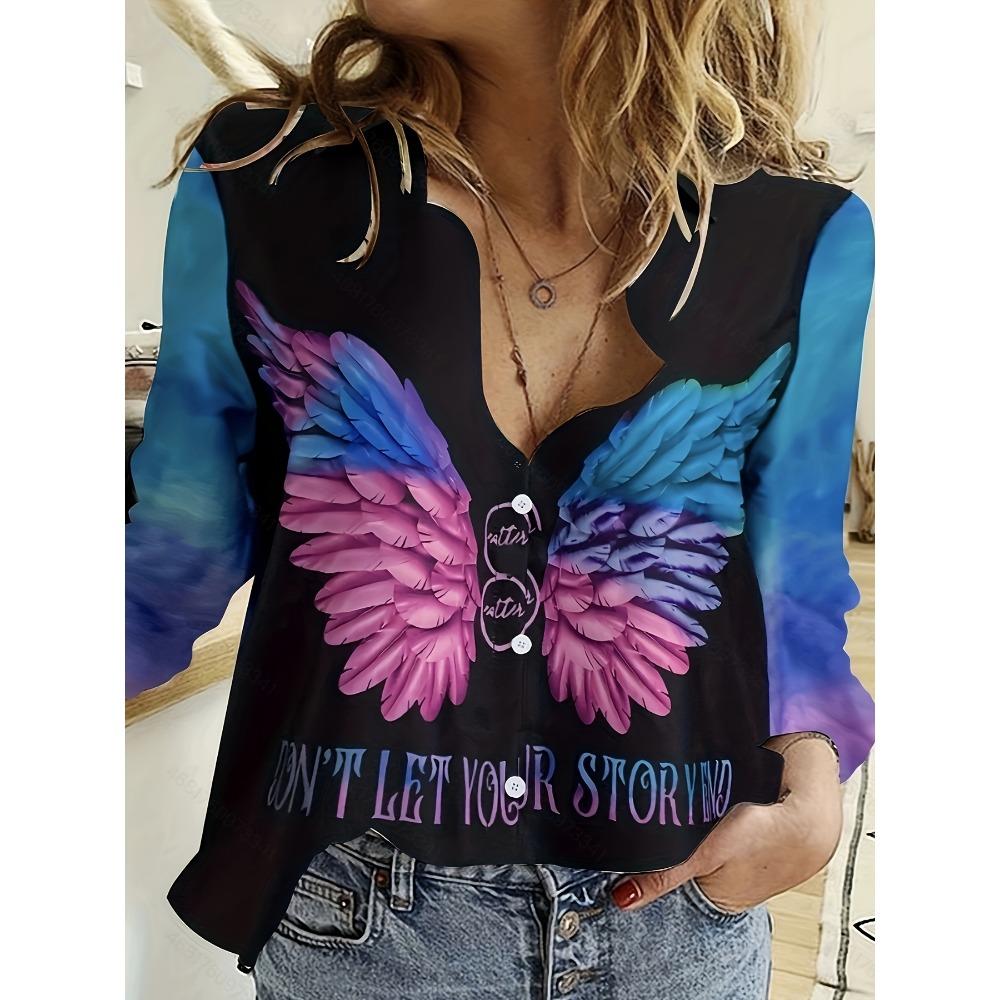 Fashion Block Splicing 3D Print Women's Long Sleeve Shirts Gradient Color Loose Blouse Tops Casual Fashion Women's Clothing