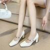 High heels women's square head thick heel commuting single shoes simple and versatile one-word belt beautiful single shoes