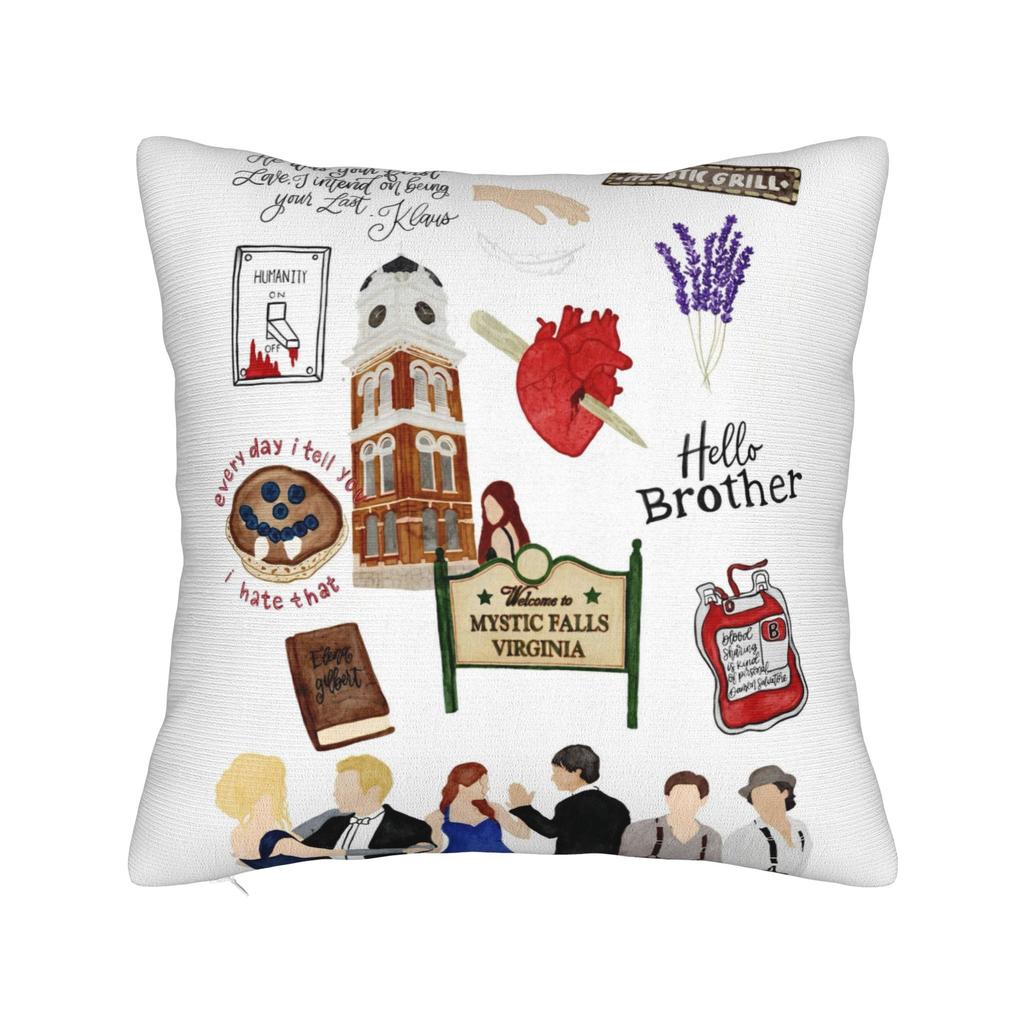 The Vampire Diaries Cartoon Pillowcase Polyester Cushion Cover Decoration TV Series Throw Pillow Case Cover Seater Wholesale