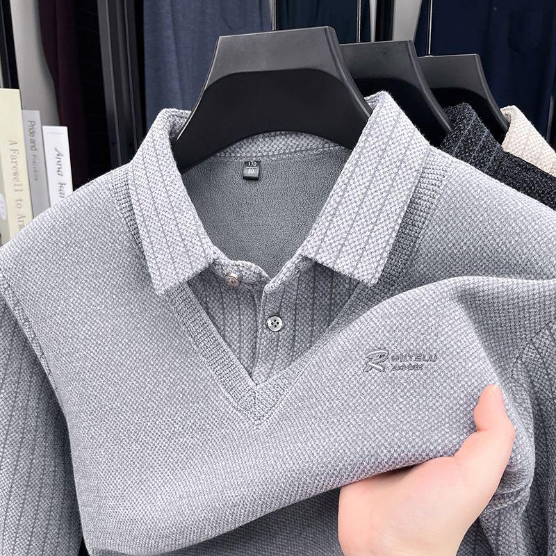 

Men s Winter Thickened Long-Sleeve Embroidered Two-Piece Velvet T-shirt XL for 135-155 jin сірий колір