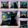 Schwarze Katze Kissenbezug Sommer Frische Leinenstoff Doppelseitiger Druck Kissenhülle Sofa Heimdekoration Geschenk
