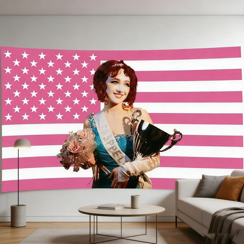Chappell Roan Tapestry Pink Star Striped Flag Poster Easy to Hang Perfect for Dorm Room Man Cave Outdoor Party Decor