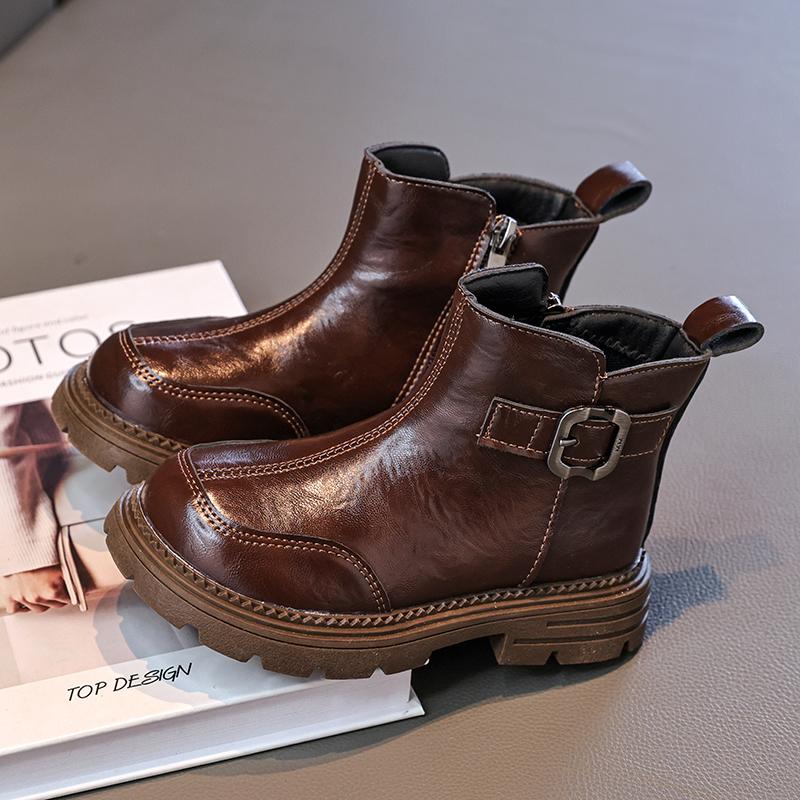 Winter Neuer Stil Jungen Kurzstiefel; Warme Prinzessinnen-Lederstiefel mit Fellfutter für Mädchen; Baumwollstiefel für mittelgroße und große Kinder