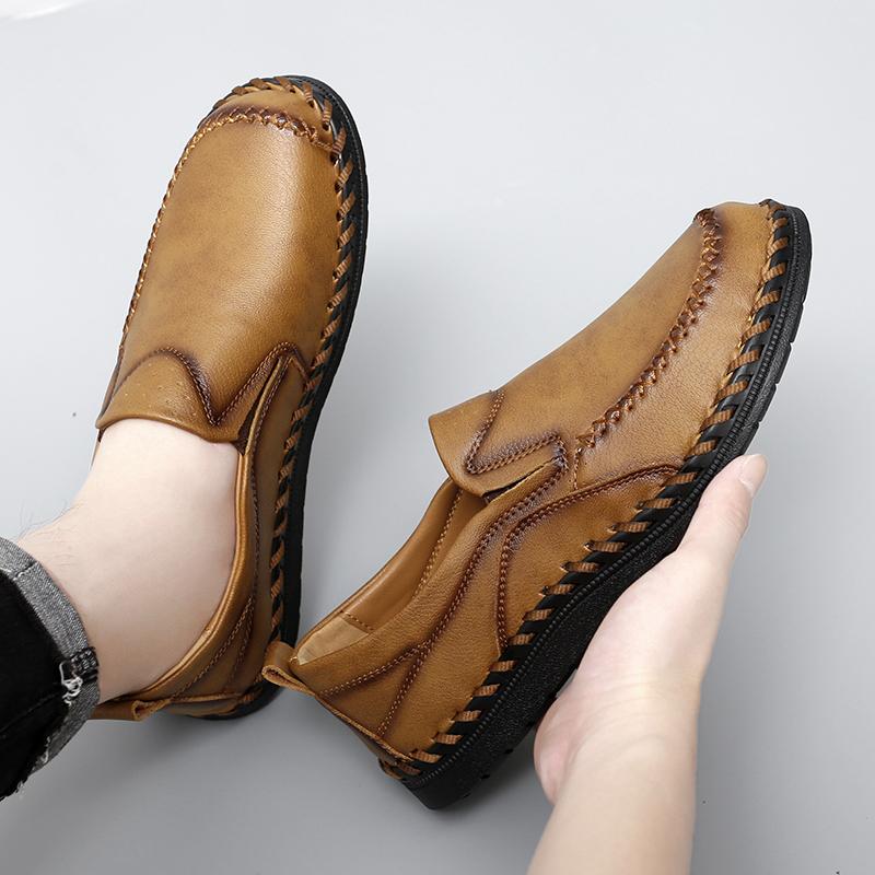 Men Brown Slip on Moccasins Hiking Shoes Black Flats Driving Shoes Blue Handmade Casual Wide Head Shoes Plus Size