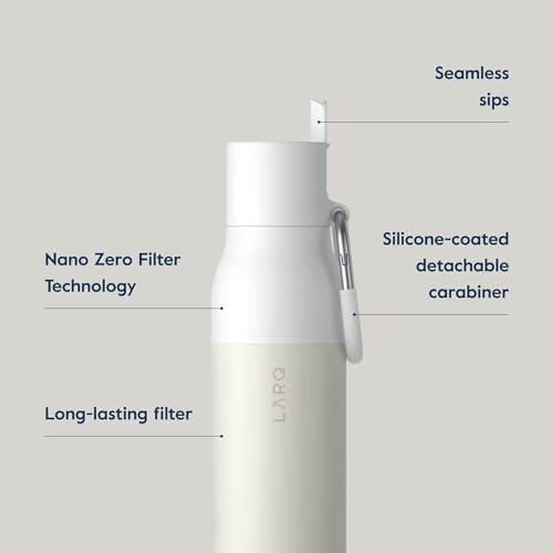LARQ Granite White Bottle Filter - 500ml Water Bottle with Filter, Keeps Water Cold & Hot (Vacuum Flask), Removes Lead, Heavy Metals, Chlorine, and Ot