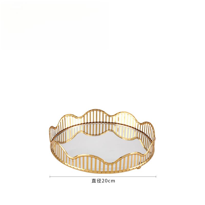 Nordic Style Mirror Glass Tray Gold‑Plated Metal Storage Tray Luxury Fruit Plate for Home Living Room Table Decoration