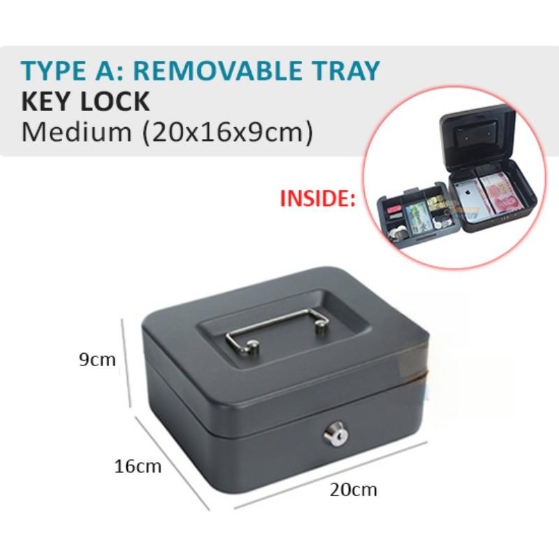 Key Lock / Removable Tray Safe Piggy Bank Shop Supermarket Money Storage Cabinet Passcode Lock Cash Cashier Box