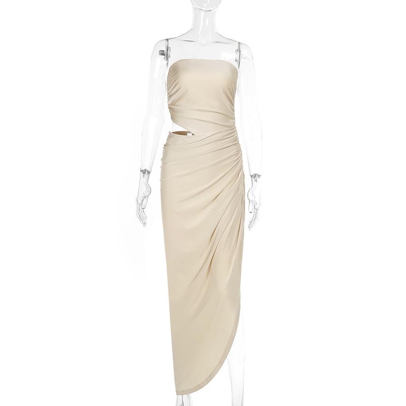 

Весеннее женское платье Temperament Elegant Slim-cut Chest Hollow Pleated Dress M абрикосовый