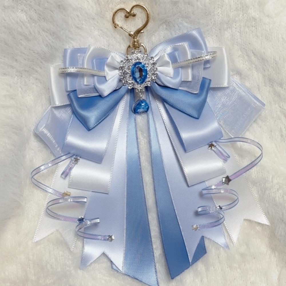 Cute Double Layer Ribbon Bow Pendant Convenient DIY Decoration Keychain  Lolita Fashion синий