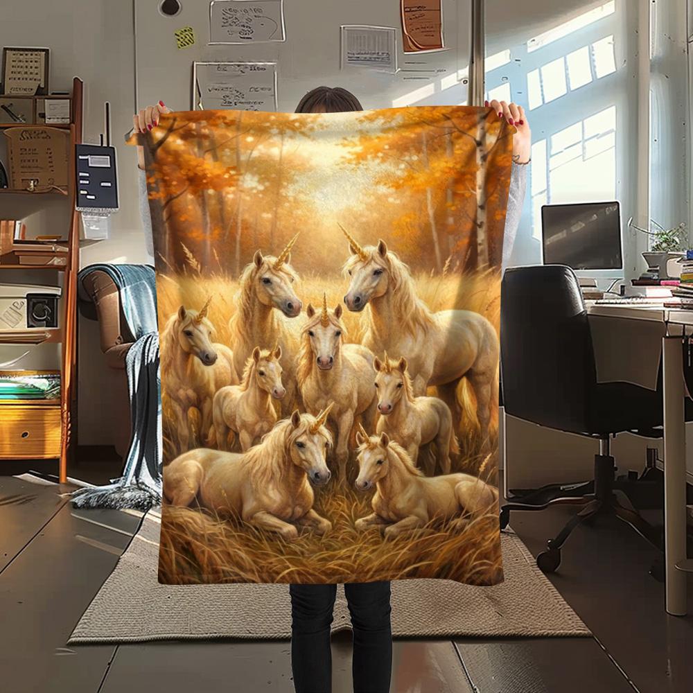 1PC Cute unicorn Print FlAannel Blanket, High quality Comfortable for All Seasons, Home Decor, Warmth and Comfort