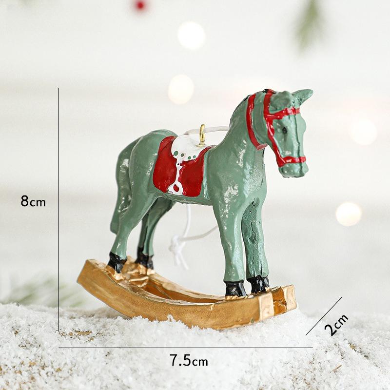 1PC Resin Rocking Horse Christmas Ornament Vintage Style for Tree Hanging Home Decor DIY Craft Collection Gift Decoration Home