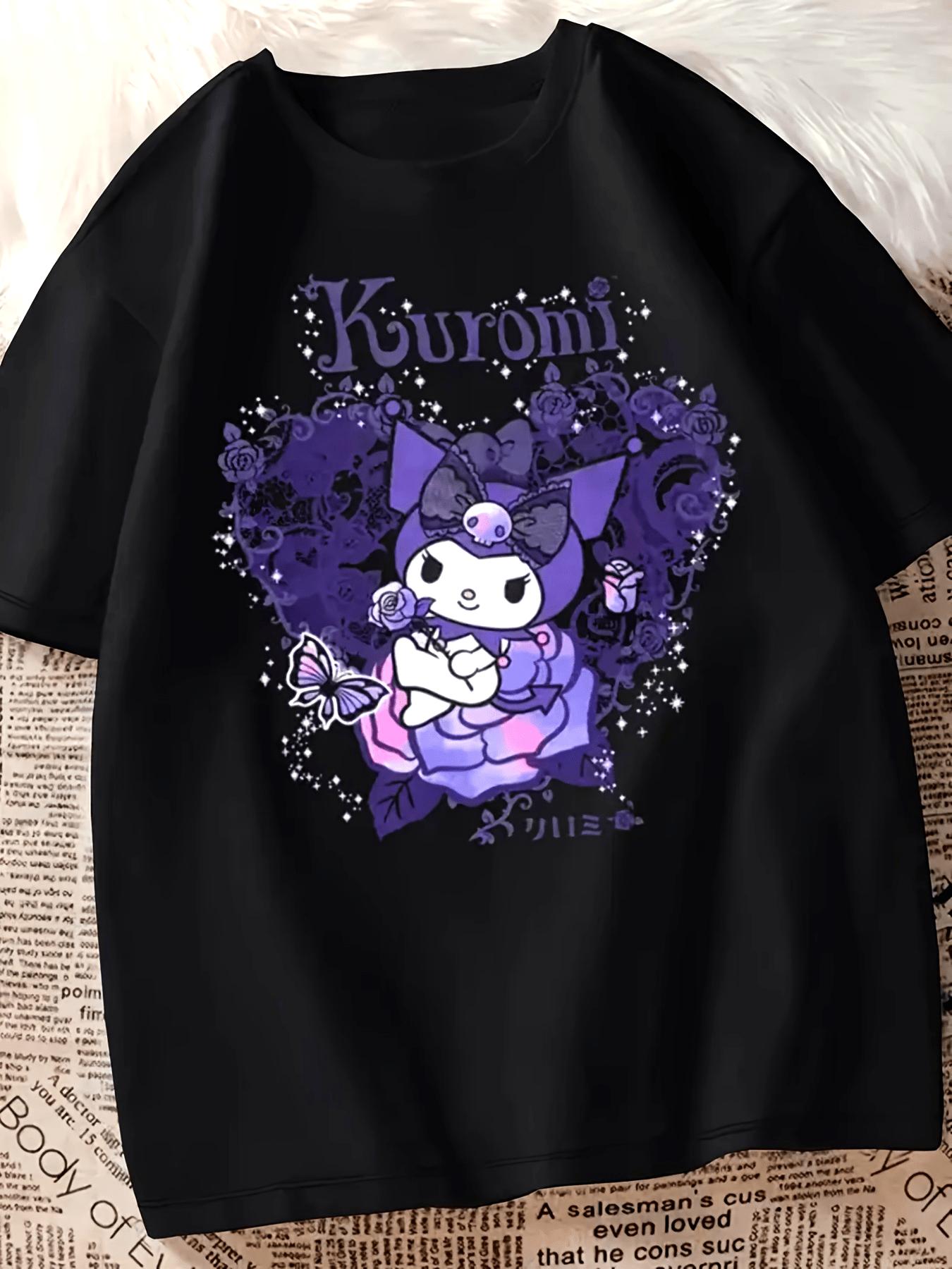

Summer Sanrio Kuromi Lady Tshirt Loose Fit Suitable Daily Wear Cute Street Style Pure Cotton Soft and Breathable Material S