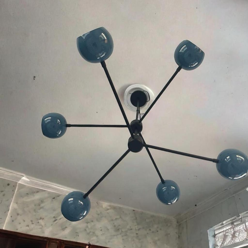 6 Arms Grey Orb Ball Chandelier,Italian Mid Century Modern Sputnik Chandelier,Stilnovo Design Handmade Italian Ceiling Chandelier Homedecor
