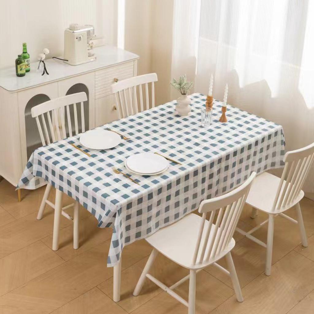 Simple Waterproof, Oil-Proof, Leave-In, High-End Sense Of Dirt-Resistant Home Modern Grid Peva Anti-Scalding Plaid Tablecloth